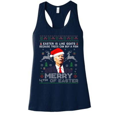 Merry 4th Of Easter Funny Biden Ugly Christmas Sweater  Women's Racerback Tank