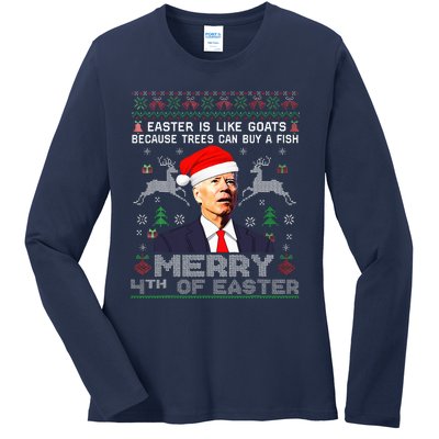 Merry 4th Of Easter Funny Biden Ugly Christmas Sweater  Ladies Long Sleeve Shirt