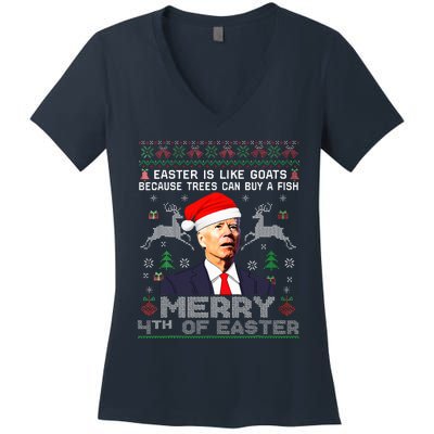 Merry 4th Of Easter Funny Biden Ugly Christmas Sweater  Women's V-Neck T-Shirt