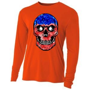 Merica 4th Of July American Flag Skull Usa Independence Day Gift Cooling Performance Long Sleeve Crew