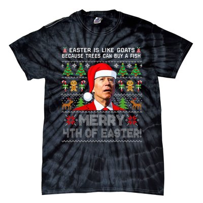 Merry 4th Of Easter Funny Biden Ugly Christmas Sweater Tie-Dye T-Shirt