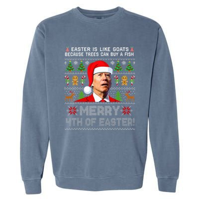 Merry 4th Of Easter Funny Biden Ugly Christmas Sweater Garment-Dyed Sweatshirt