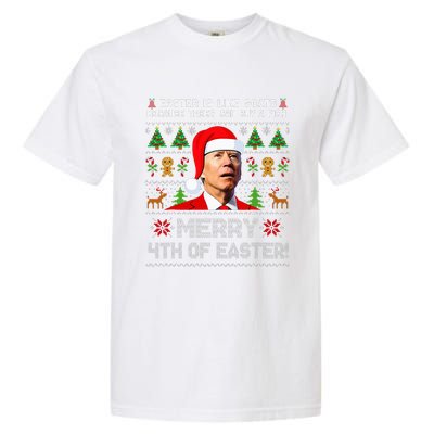 Merry 4th Of Easter Funny Biden Ugly Christmas Sweater Garment-Dyed Heavyweight T-Shirt