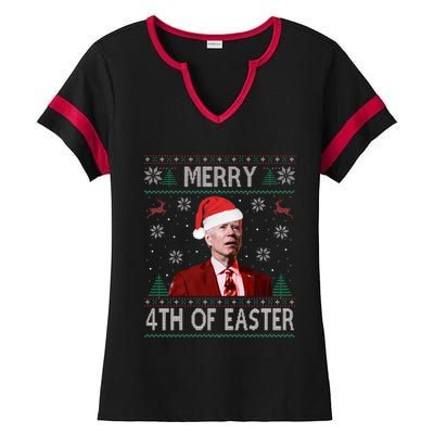 Merry 4th Of Easter Funny Joe Biden Christmas Ugly Sweater  Ladies Halftime Notch Neck Tee