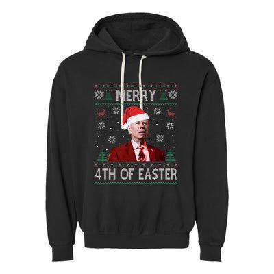 Merry 4th Of Easter Funny Joe Biden Christmas Ugly Sweater  Garment-Dyed Fleece Hoodie