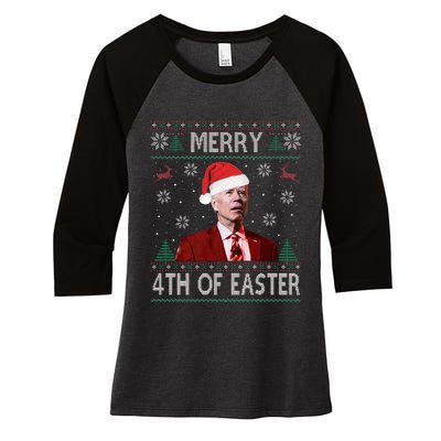 Merry 4th Of Easter Funny Joe Biden Christmas Ugly Sweater  Women's Tri-Blend 3/4-Sleeve Raglan Shirt