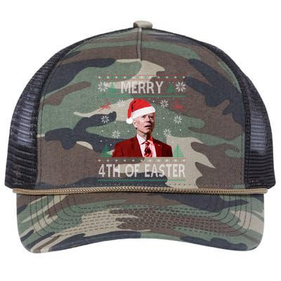 Merry 4th Of Easter Funny Joe Biden Christmas Ugly Sweater  Retro Rope Trucker Hat Cap