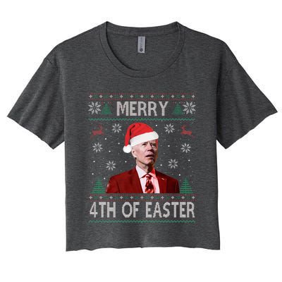 Merry 4th Of Easter Funny Joe Biden Christmas Ugly Sweater  Women's Crop Top Tee