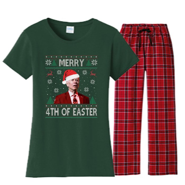 Merry 4th Of Easter Funny Joe Biden Christmas Ugly Sweater  Women's Flannel Pajama Set