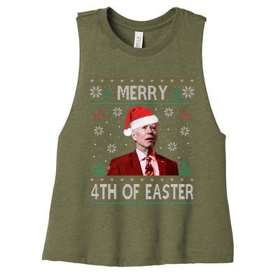 Merry 4th Of Easter Funny Joe Biden Christmas Ugly Sweater  Women's Racerback Cropped Tank