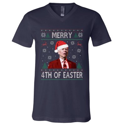 Merry 4th Of Easter Funny Joe Biden Christmas Ugly Sweater  V-Neck T-Shirt