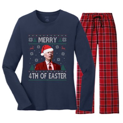 Merry 4th Of Easter Funny Joe Biden Christmas Ugly Sweater  Women's Long Sleeve Flannel Pajama Set 