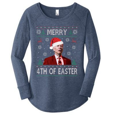 Merry 4th Of Easter Funny Joe Biden Christmas Ugly Sweater  Women's Perfect Tri Tunic Long Sleeve Shirt