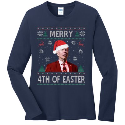 Merry 4th Of Easter Funny Joe Biden Christmas Ugly Sweater  Ladies Long Sleeve Shirt