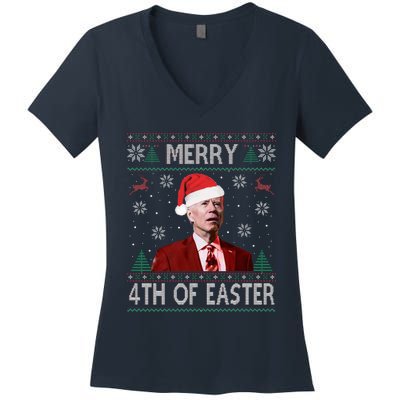 Merry 4th Of Easter Funny Joe Biden Christmas Ugly Sweater  Women's V-Neck T-Shirt