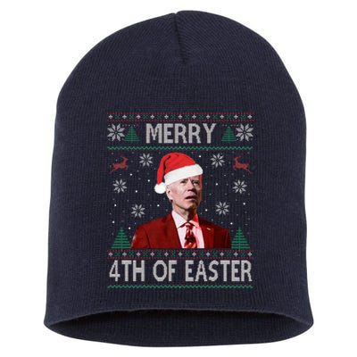 Merry 4th Of Easter Funny Joe Biden Christmas Ugly Sweater  Short Acrylic Beanie