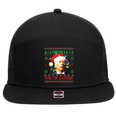 Merry 4th Of Easter Santa Joe Biden Ugly Christmas Sweater  7 Panel Mesh Trucker Snapback Hat