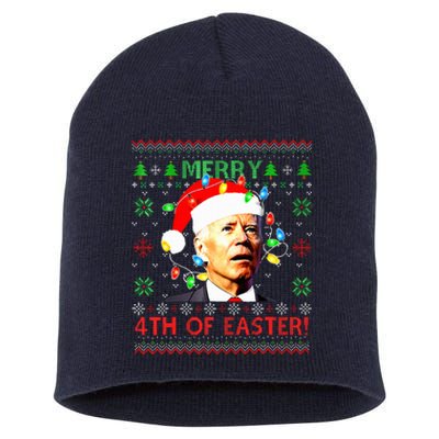 Merry 4th Of Easter Santa Joe Biden Ugly Christmas Sweater  Short Acrylic Beanie