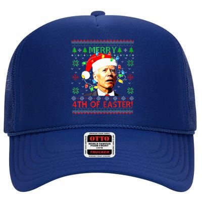 Merry 4th Of Easter Santa Joe Biden Ugly Christmas Sweater  High Crown Mesh Back Trucker Hat