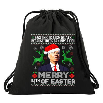 Merry 4th Of Easter Funny Christmas Ugly Sweater Drawstring Bag