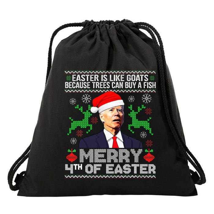 Merry 4th Of Easter Funny Christmas Ugly Sweater Drawstring Bag