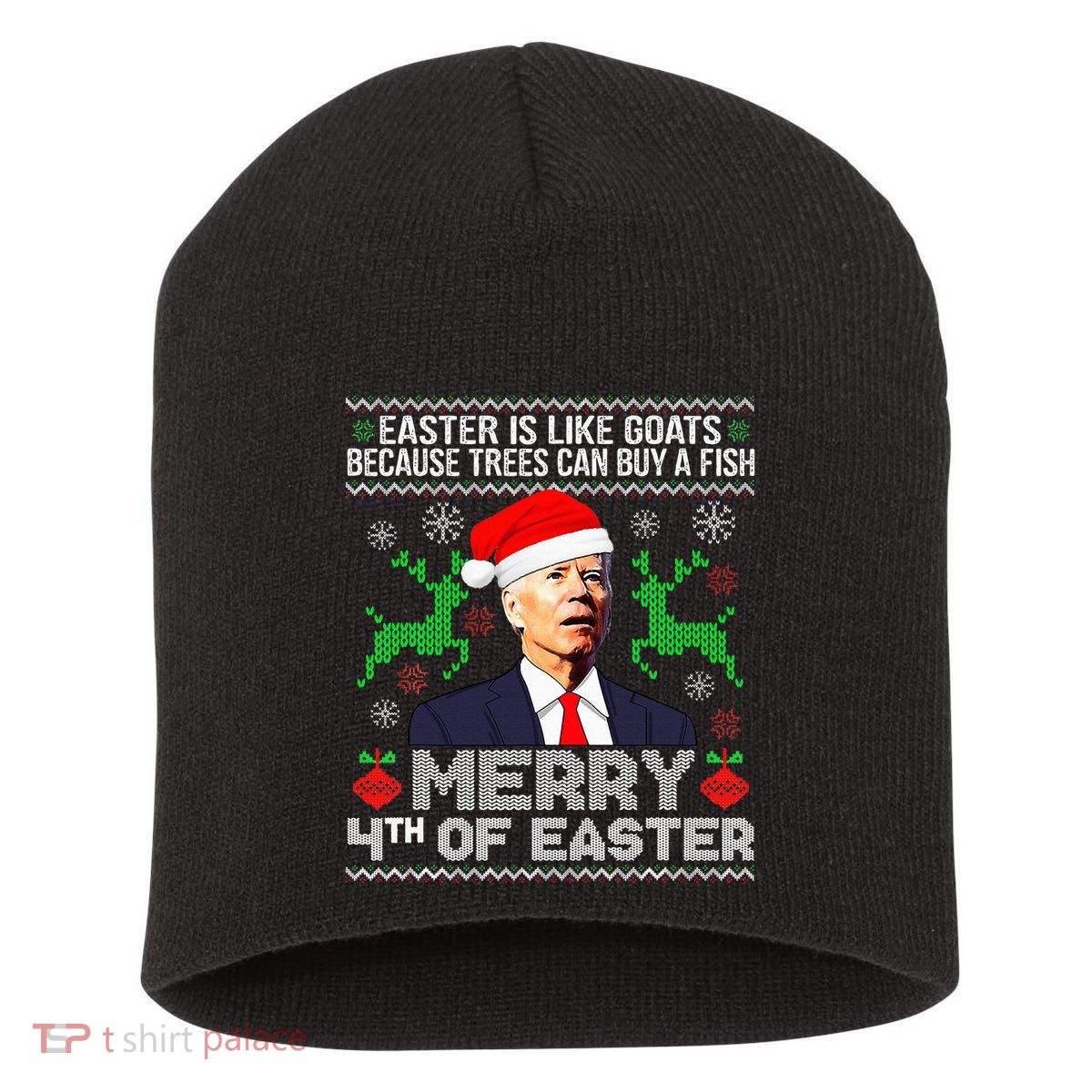 Merry 4th Of Easter Funny Christmas Ugly Sweater Short Acrylic Beanie