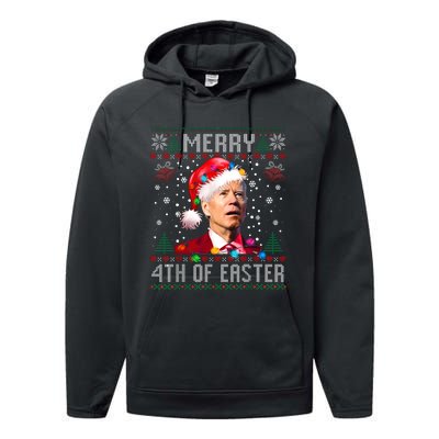 Merry 4th Of Easter Funny Joe Biden Christmas Ugly Sweater Performance Fleece Hoodie