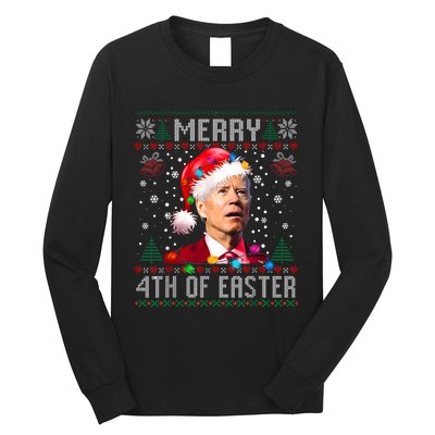 Merry 4th Of Easter Funny Joe Biden Christmas Ugly Sweater Long Sleeve Shirt