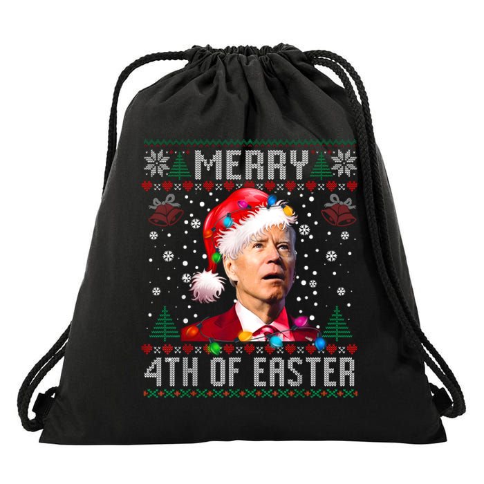 Merry 4th Of Easter Funny Joe Biden Christmas Ugly Sweater Drawstring Bag