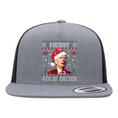 Merry 4th Of Easter Funny Joe Biden Christmas Ugly Sweater Flat Bill Trucker Hat