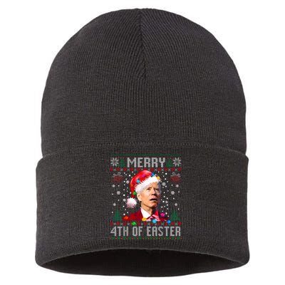 Merry 4th Of Easter Funny Joe Biden Christmas Ugly Sweater Sustainable Knit Beanie