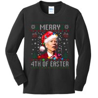 Merry 4th Of Easter Funny Joe Biden Christmas Ugly Sweater Kids Long Sleeve Shirt