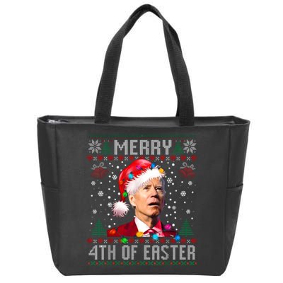 Merry 4th Of Easter Funny Joe Biden Christmas Ugly Sweater Zip Tote Bag