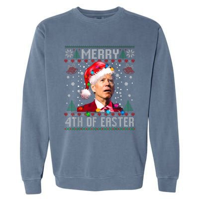 Merry 4th Of Easter Funny Joe Biden Christmas Ugly Sweater Garment-Dyed Sweatshirt