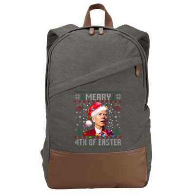 Merry 4th Of Easter Funny Joe Biden Christmas Ugly Sweater Cotton Canvas Backpack