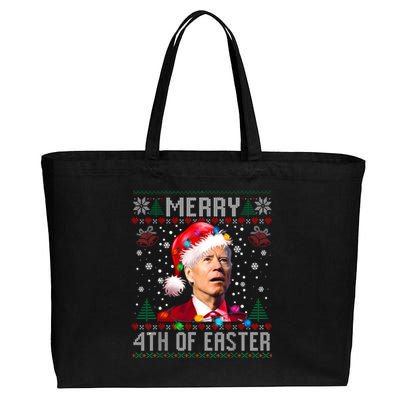 Merry 4th Of Easter Funny Joe Biden Christmas Ugly Sweater Cotton Canvas Jumbo Tote