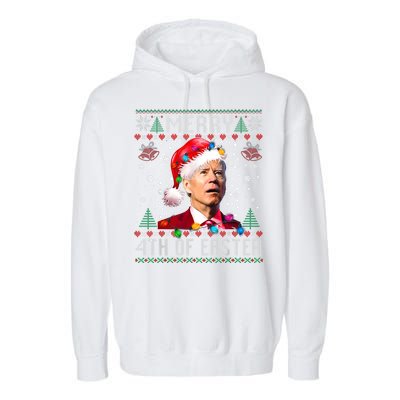 Merry 4th Of Easter Funny Joe Biden Christmas Ugly Sweater Garment-Dyed Fleece Hoodie