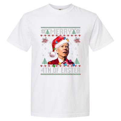 Merry 4th Of Easter Funny Joe Biden Christmas Ugly Sweater Garment-Dyed Heavyweight T-Shirt