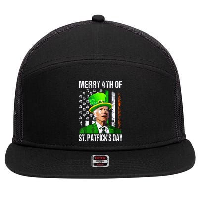 Merry 4th Of St Patricks Day Funny Joe Biden Leprechaun Hat 7 Panel Mesh Trucker Snapback Hat