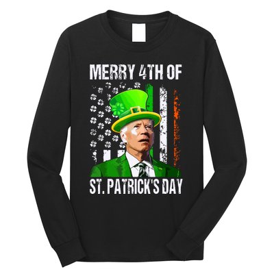 Merry 4th Of St Patricks Day Funny Joe Biden Leprechaun Hat Long Sleeve Shirt