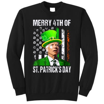 Merry 4th Of St Patricks Day Funny Joe Biden Leprechaun Hat Tall Sweatshirt