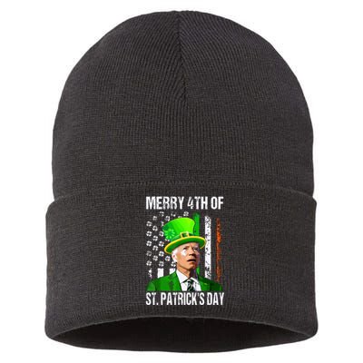 Merry 4th Of St Patricks Day Funny Joe Biden Leprechaun Hat Sustainable Knit Beanie