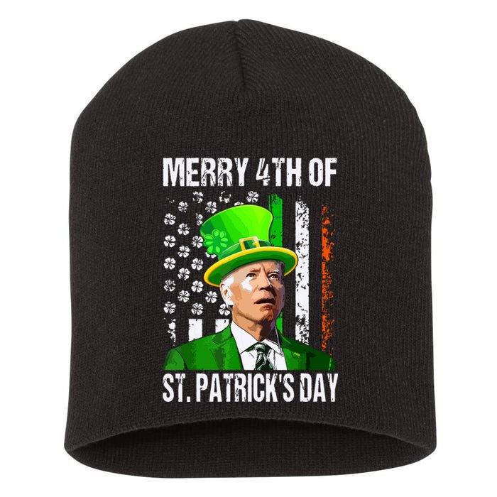 Merry 4th Of St Patricks Day Funny Joe Biden Leprechaun Hat Short Acrylic Beanie