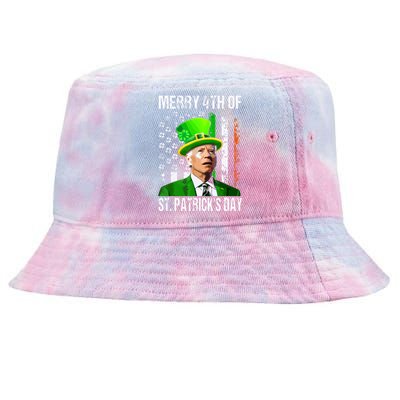 Merry 4th Of St Patricks Day Funny Joe Biden Leprechaun Hat Tie-Dyed Bucket Hat