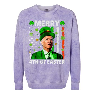 Merry 4th Of St Patricks Day Joe Biden Leprechaun Hat Clover Colorblast Crewneck Sweatshirt