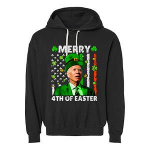 Merry 4th Of St Patricks Day Joe Biden Leprechaun Hat Clover Garment-Dyed Fleece Hoodie