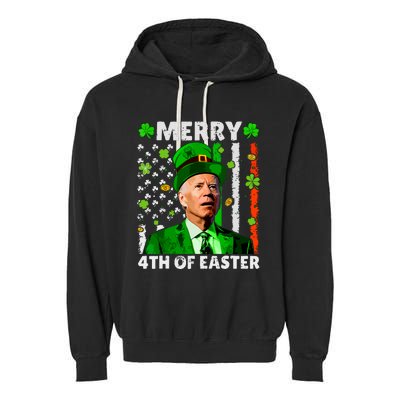 Merry 4th Of St Patricks Day Joe Biden Leprechaun Hat Clover Garment-Dyed Fleece Hoodie