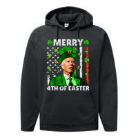 Merry 4th Of St Patricks Day Joe Biden Leprechaun Hat Clover Performance Fleece Hoodie