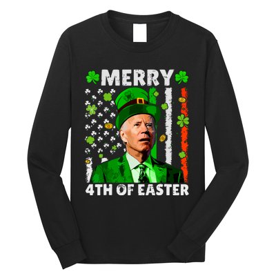 Merry 4th Of St Patricks Day Joe Biden Leprechaun Hat Clover Long Sleeve Shirt