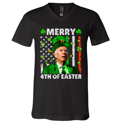 Merry 4th Of St Patricks Day Joe Biden Leprechaun Hat Clover V-Neck T-Shirt